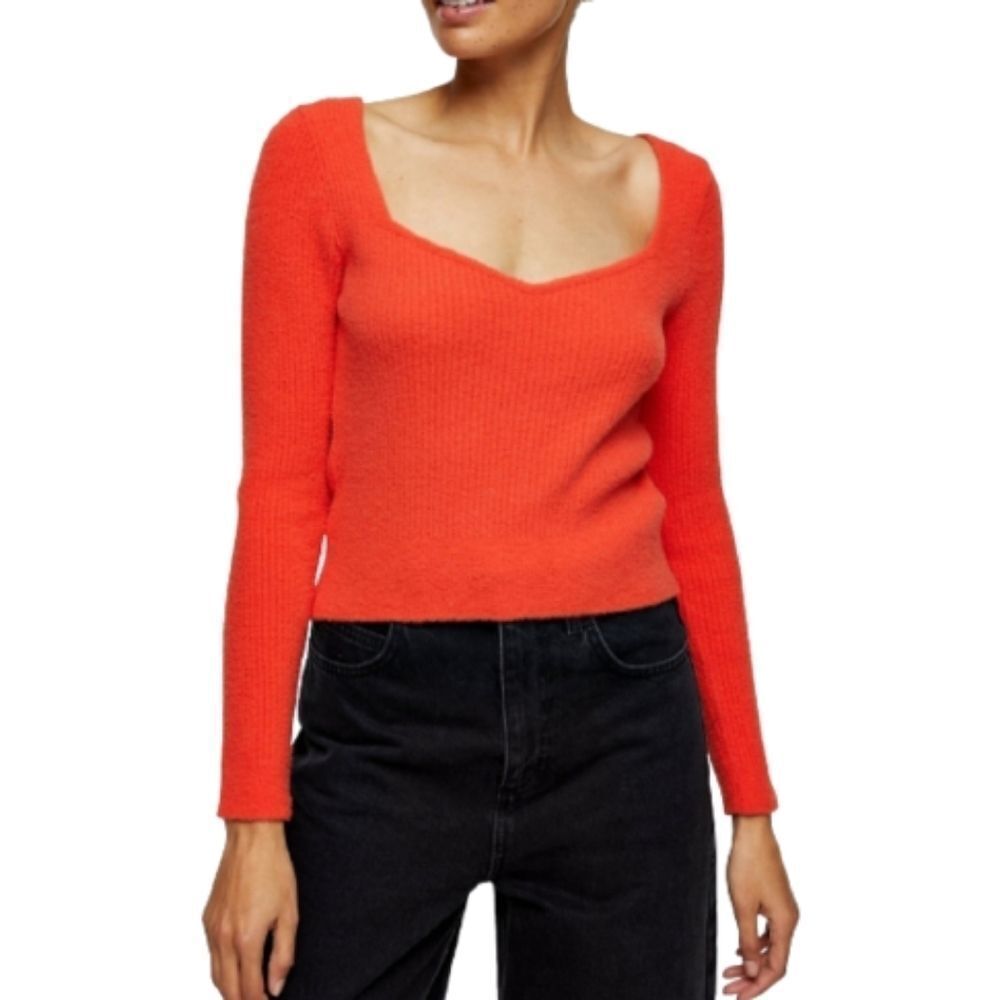 Topshop Red Fluffy Knitted Sweater